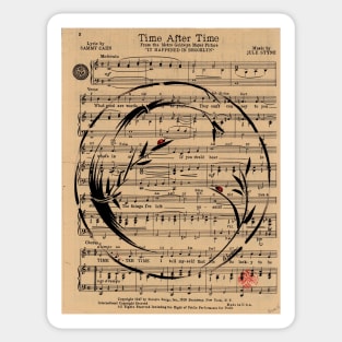 Time After Time - Sumie Enso Ink Brush Painting on Vintage Sheet Music Sticker